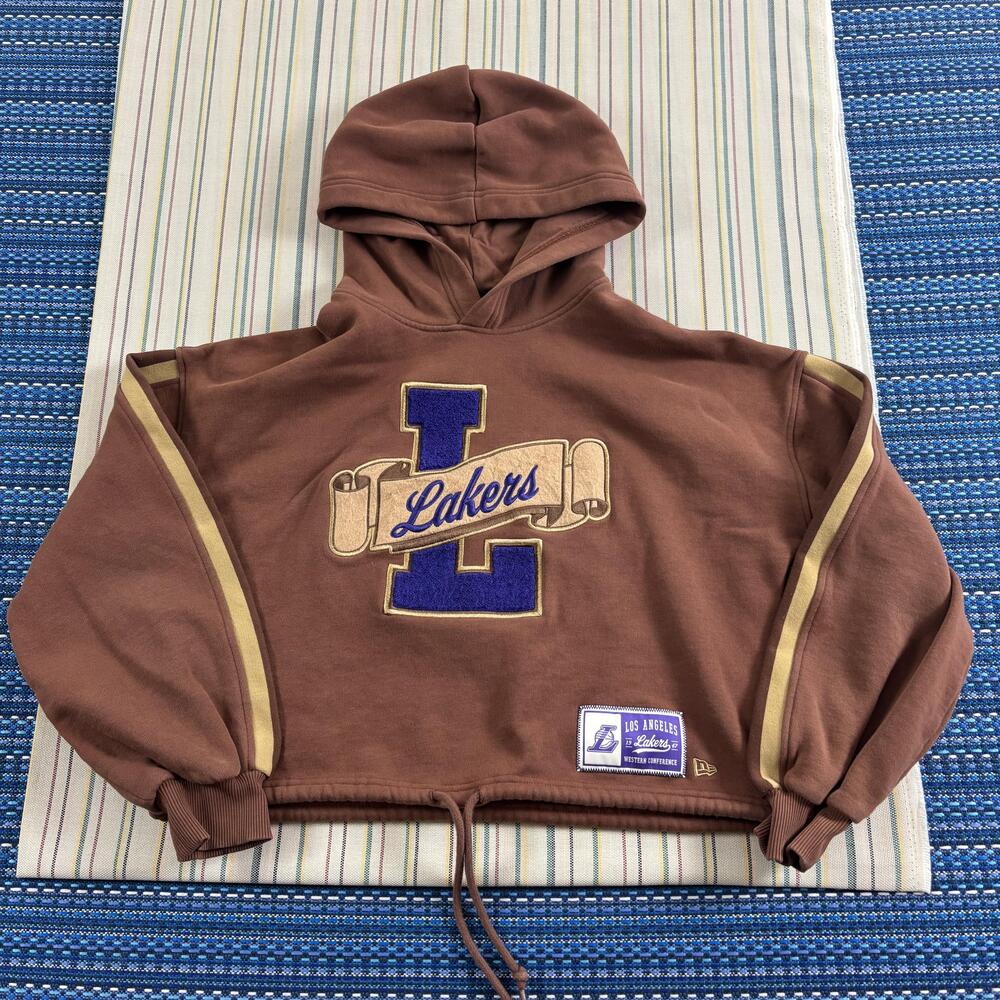 Los Angeles Lakers Sweatshirt Womens Small Brown NBA Cropped New Era Hoodie